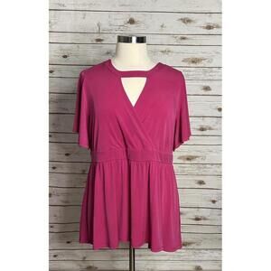 Torrid Studio Knit fuchsia cutout surplice short sleeve babydoll top Size 3(3X)